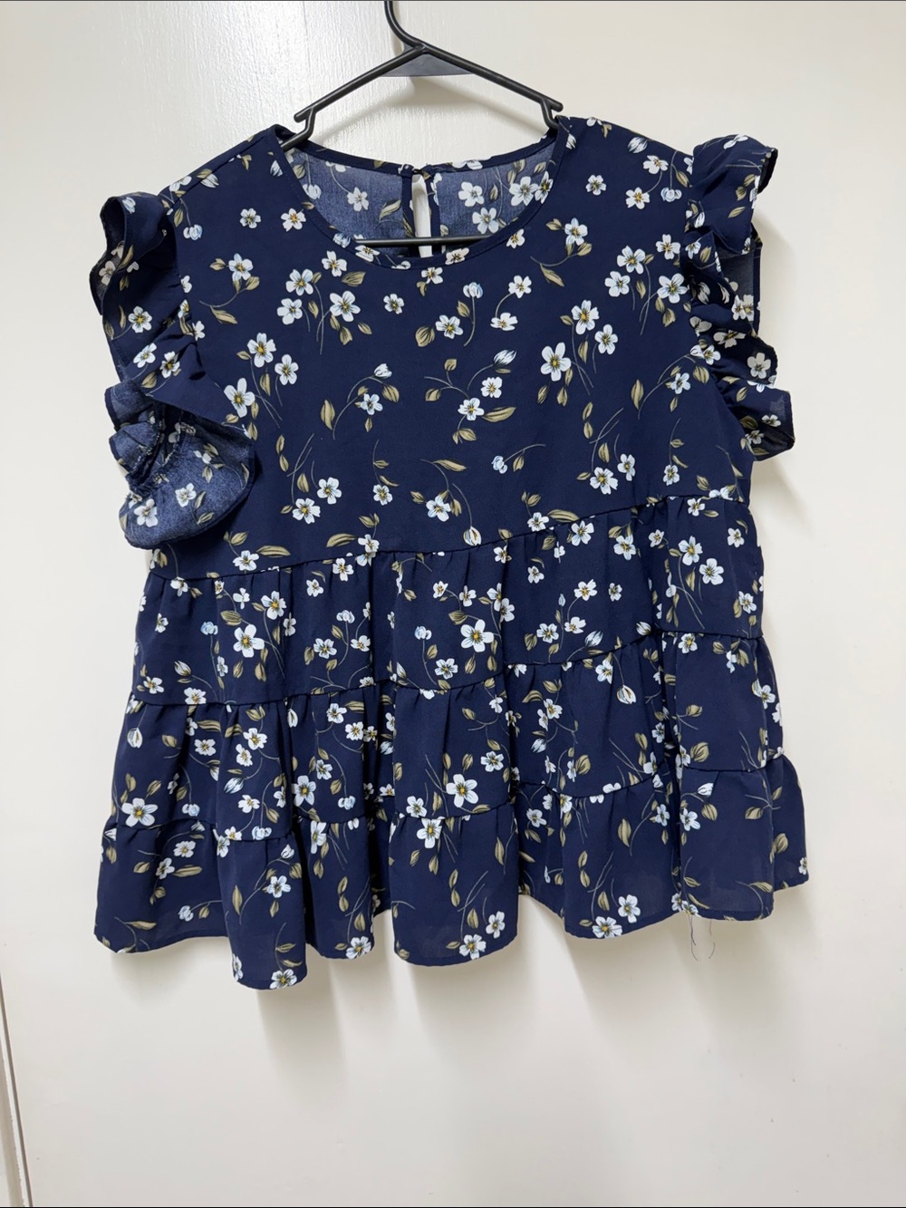 SHEIN Navy Blue Floral Ruffled Tiered Top